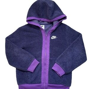 Nike Sportswear Club Sherpa Fleece Hooded Jacket Purple Full Zip‎ Logo Size M